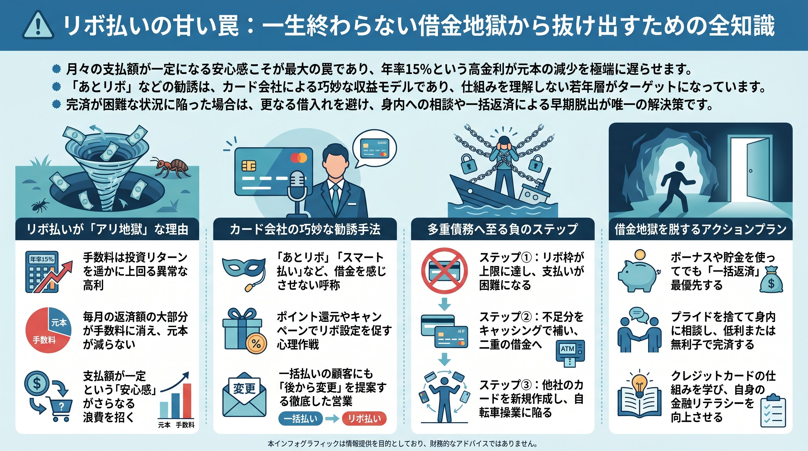 リボ払いの仕組みとメリット・デメリットを徹底解説：脱・税理士スガワラくん - まとめ図解要約 (manabi)