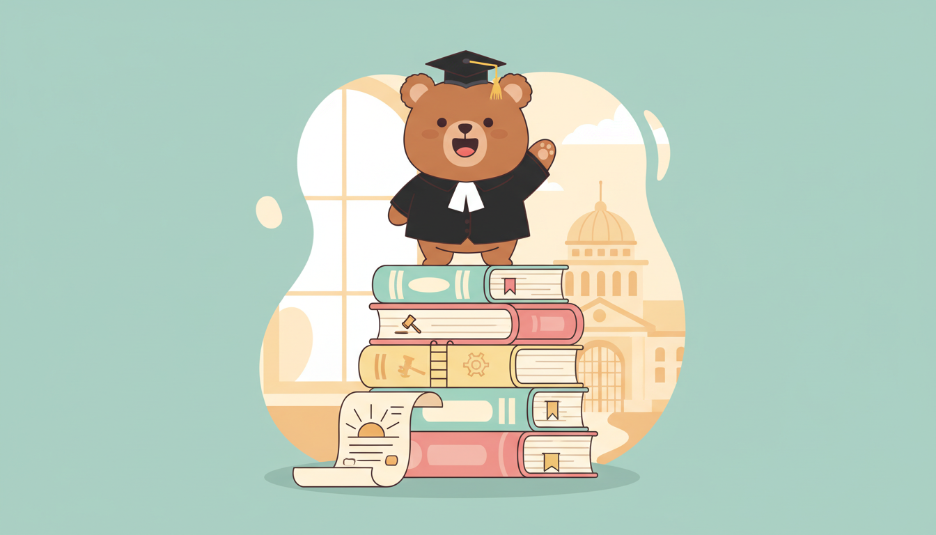 行政書士試験の壁を突破！まなびクマと学ぶ行政法総論の基本 - 導入 イラスト